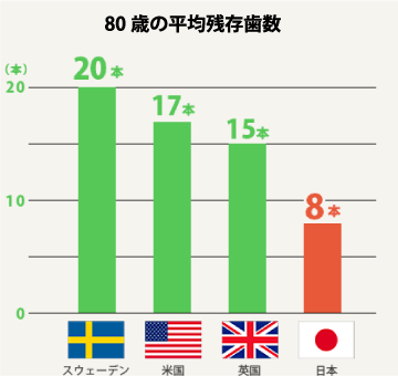 国別 平均残存歯数グラフ